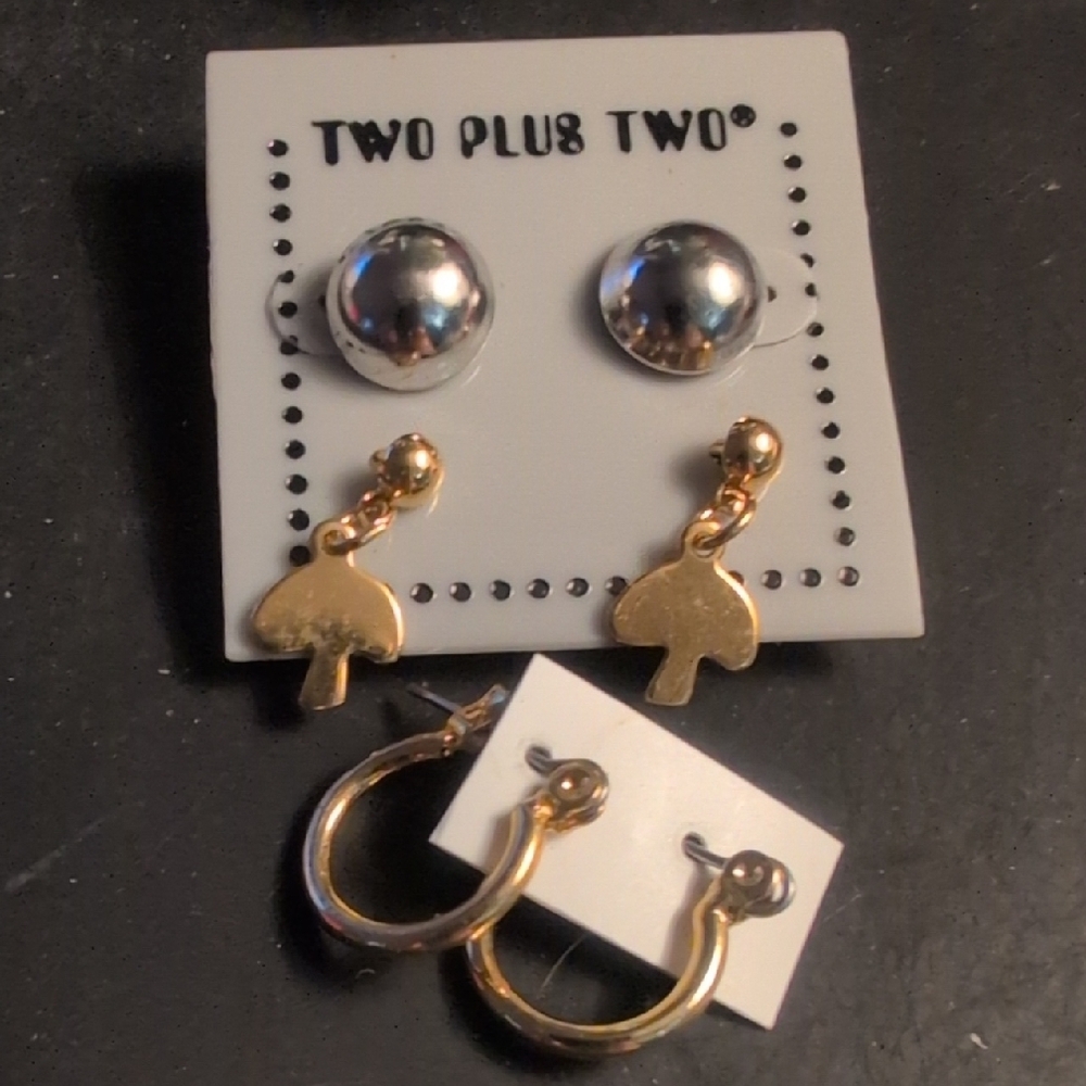 Two Plus Two Silver- Toned and Gold- Toned Earring Set Plus Gold- Toned Hoops